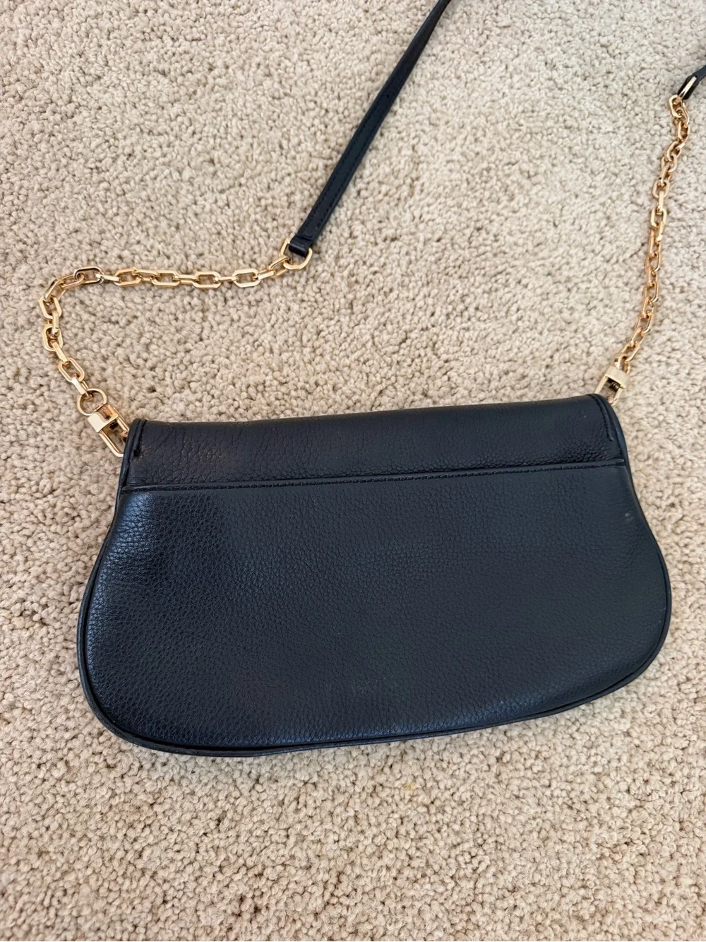 Tory Burch Black Leather Crossbody Bag with Gold Logo and Chain